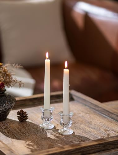 Romadedi Clear Glass Taper Candle Holders Pack of 2 - Sturdy, Elegant Decor