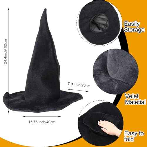 Gejoy 3 Pcs Halloween Tree Topper Witch Hat Decor Include Large Witch Hat Self Adhesive Wiggle Giant Googly Eyes and Reversible Broom for Halloween Christmas Tree Decor Masquerade Party Decoration