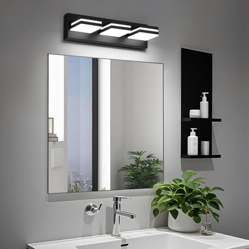 Black 16in JZEKVN Modern 3-Light LED Bathroom Vanity Light Fixtures