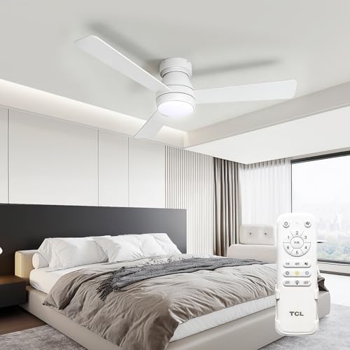 TCL 42 Inch White Ceiling Fan with Light & Remote Control for Bedroom