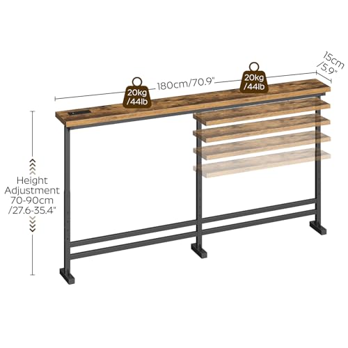 YATINEY Rustic Brown & Black 70.9" Adjustable Console Table with Power Outlet - Narrow Sofa Table for Living Room & Entryway, Model CT08UBR
