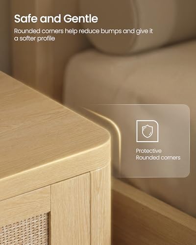 VASAGLE Boho Nightstands Set of 2 - Oak Beige Rattan Look, 15"D x 18.9"W x 23.6"H