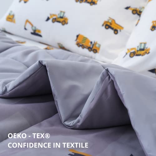 Twin Size Construction Trucks Comforter Set - 4-Piece Bed in a Bag for Boys - Truck Cars Design