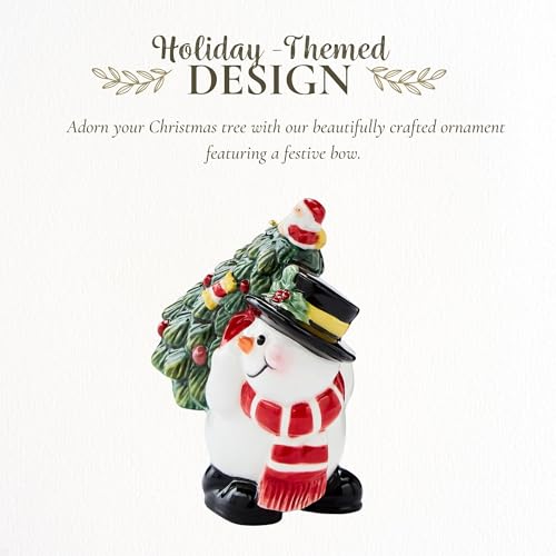 Spode Snowman Ornament - Christmas Tree Carrying Small Tree with Bow (Snowman variant)