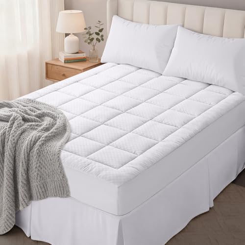 OLANLY White Full Mattress Pad with Pillow Top - Cooling, Deep Pocket Cover