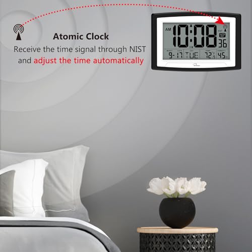 Large WallarGe Atomic Digital Clock with Indoor Temperature & Humidity – 12.5 Inch