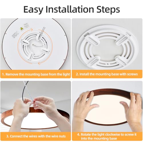 LED Walnut Wood Flush Mount Ceiling Light Fixture 16 Inch - 2 Pack - Adjustable Color Temperature