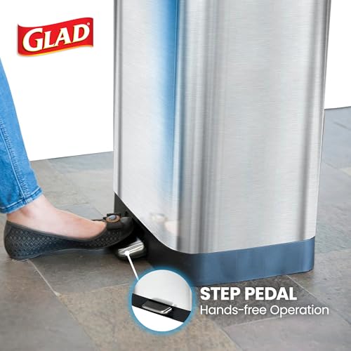 Stainless Steel Trash Can with Clorox Odor Protection - 13 Gallon, Soft-Close Lid, Fingerprint Resistant, Rear Bag Compartment - Stainless