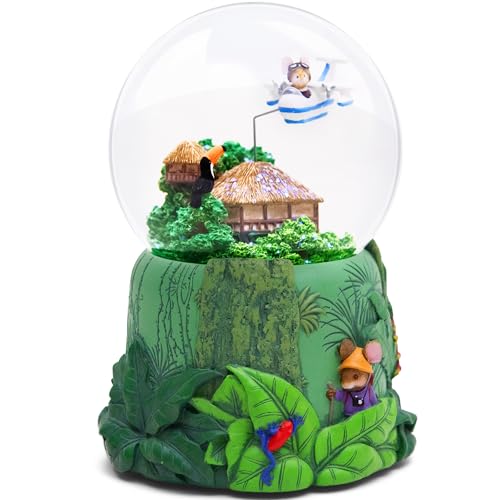 Rainforest Exploration Snow Globe with Moving Airplane & Music - Mouse Adventure Theme