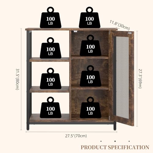 Rustic Brown Coffee Bar Cabinet with Adjustable Shelves and Door - 27.5" W