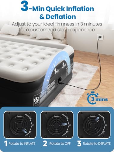 CHERIMOR Black Queen Air Mattress with Built-in Pump 18in, Upgraded 40 Air-Coil, Puncture-Resistant