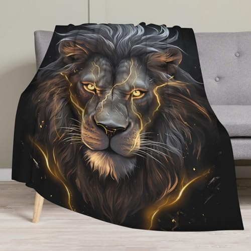 Huke Lion Gift, Cool Black Gold Blanket for Adults and Kids, Super