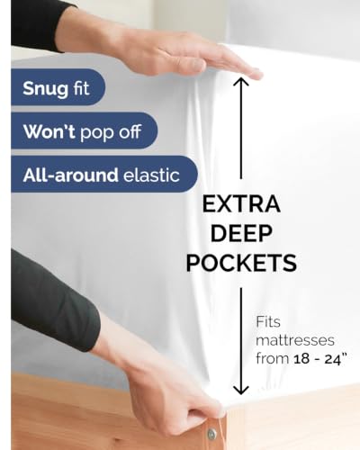 Extra Deep King Fitted Sheets Set – White, 2-Pack, 18-24 Inch Deep Pockets - CGK Unlimited Variation of THIS listing