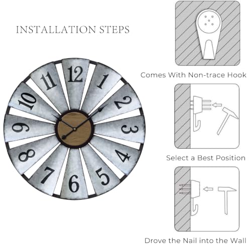 Vantic 30'' Windmill Large Wall Clock, Distressed Metal Clock