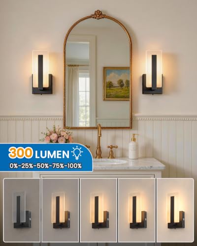 NIORSUN Black 10.2 Inch Rechargeable Wireless Wall Sconces Set of 2 with Remote, Dimmable 3-Color Temp, 10000mAh Battery for Living Room & Bedroom