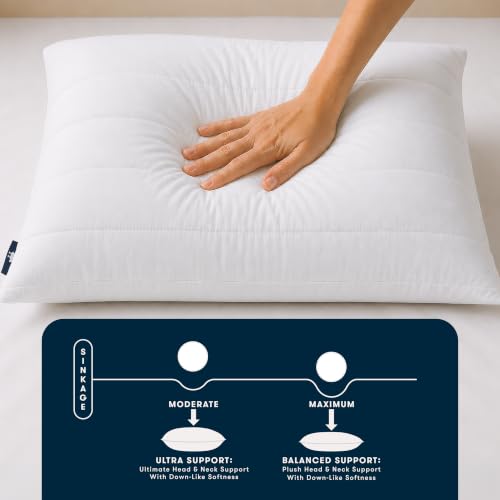 Cooling Bed Pillows - White Down Illusion Soft/Medium Support, Queen (2 Pack) - Balanced Support Variation