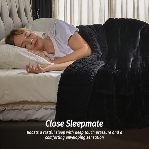 Weighted Blanket for Adults 15lbs Queen Size Sherpa Fleece Black - 60x80 inches