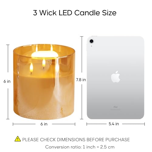 Eywamage Amber Gold 3 Wick Flameless Candle with Remote & Timer