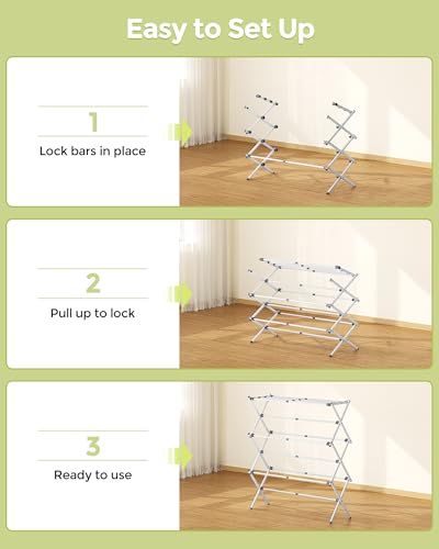 Foldable 3-Tier Clothes Drying Rack - White, Expandable Laundry Organizer