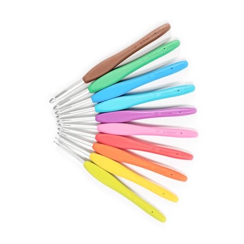 Crochet Hook Set with 10 Bright Color Handles - Amour Aluminum Needles