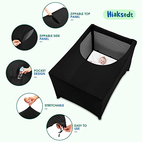 Hiaksedt Pack N Play Blackout Cover with Pocket - Breathable Travel Crib Tent
