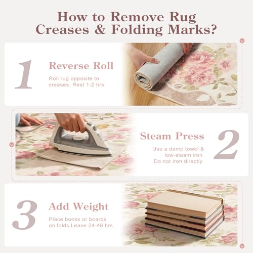 6x9 Feet Washable Nursery Rug - Pink Floral Farmhouse Area Rug with Non-Slip Backing