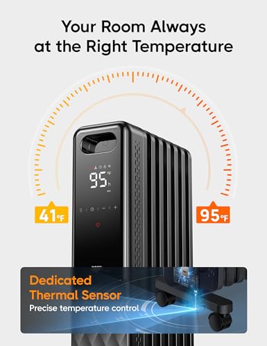 DREO Black Large Room Radiator Heater - Quiet Electric Space Heater for Indoor Use
