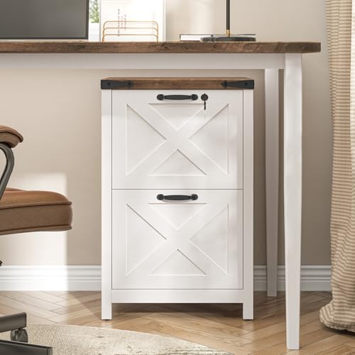 Farmhouse White 2-Drawer File Cabinet with Lock - Rustic Home Office Storage
