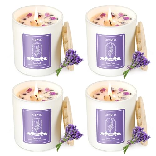 Lavender Candles Set - 28oz Aromatherapy Candle with Crystals Inside, Long-Lasting 200 Hours, Gift for Women & Moms - Variation of Lavender Candles / 28oz