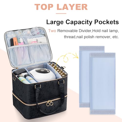 Large Capacity Nail Polish Organizer Bag Holds 84 Bottles with Handle - Black, XL 11x9.5x13 in