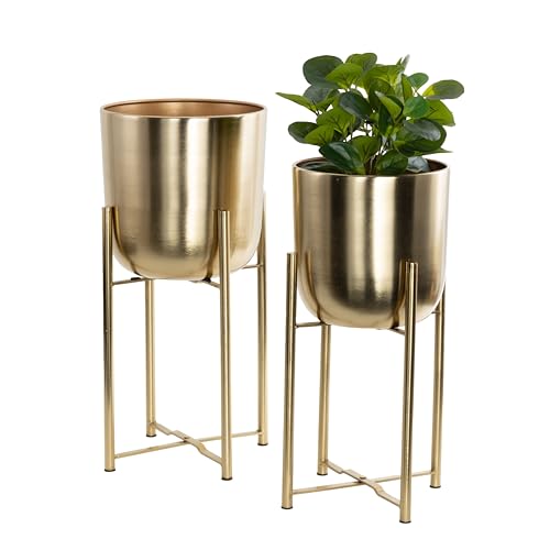 CosmoLiving Gold Metal Dome Planters Set of 2 – 19 and 22 Inches, Indoor & Outdoor Use