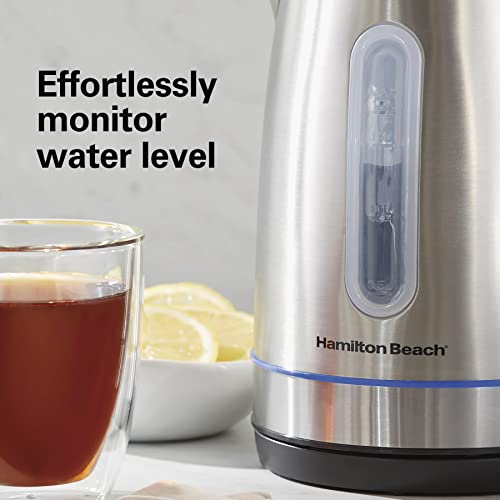 Hamilton Beach Electric Tea Kettle, Water Boiler & Heater, 1.7 Liter, Cordless Serving, 1500 Watts for Fast Boiling, Auto-Shutoff and Boil-Dry Protection, Red with LED Light Ring (41060)