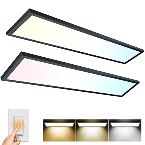 AIKVSXER 2 Pack 1x4FT Black LED Flat Panel Light Surface Mount 5500LM 50W