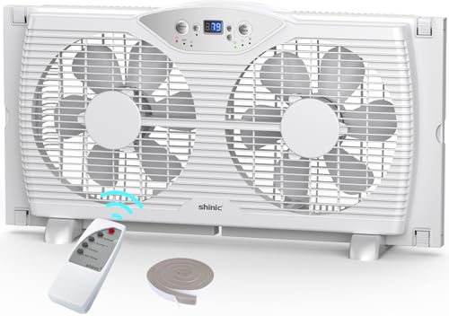 Shinic Twin Window Fan with 9-Inch Blades, Reversible Airflow & Thermostat