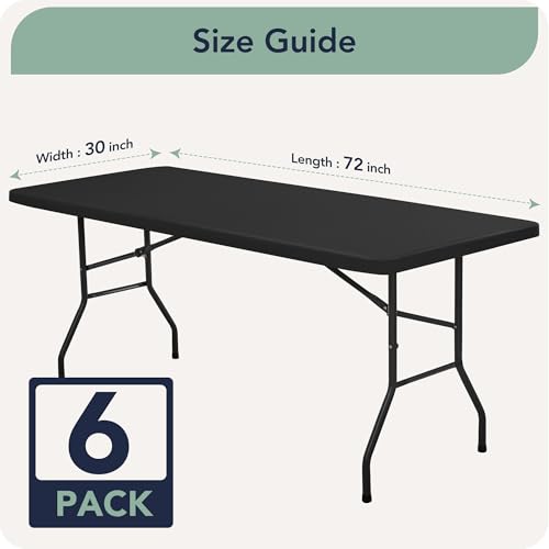6ft Fitted Tablecloth Rectangle 6-Pack with Elastic Corners - Black, 30x72 Inch