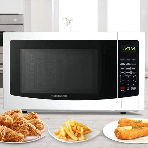 Farberware 1.1 Cu. Ft White Countertop Microwave Oven - 1000W, Auto Cook, Child Lock