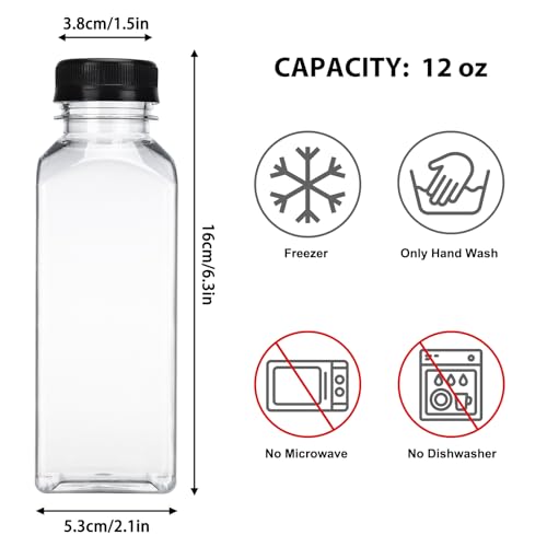 Moretoes 12oz Juice Bottles Set of 128 with Leak-Proof Caps & Labels