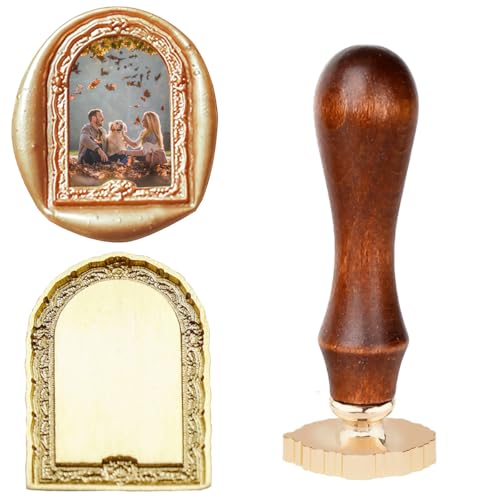 YOLAKIS 3D Frame Wax Seal Stamp with Wood Handle – Oval Embossed Frame Seal, Interchangeable Head, Gift for Invitations