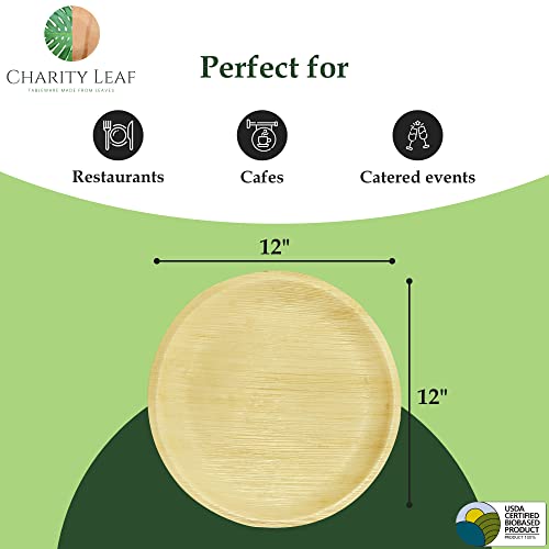 Charity Leaf 12-Inch Disposable Bamboo Plates - 25 Pieces, Eco-Friendly Serving Platters