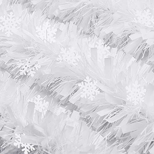 DIYDEC 5pcs 6.6ft Christmas White Tinsel Garlands - 33ft Total, Flexible PVC Decoration