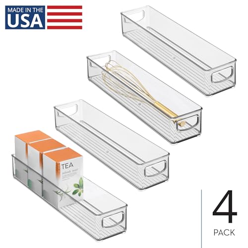 iDesign 4-Pack Slim Clear Plastic Storage Bins - Extra Long Narrow Organizer