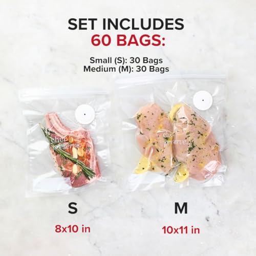 60 Reusable BPA-Free Vacuum Sealer Bags for Food Storage – Leak-Proof & Odor-Resistant, Compatible with Chef Preserve Vacuum Sealers