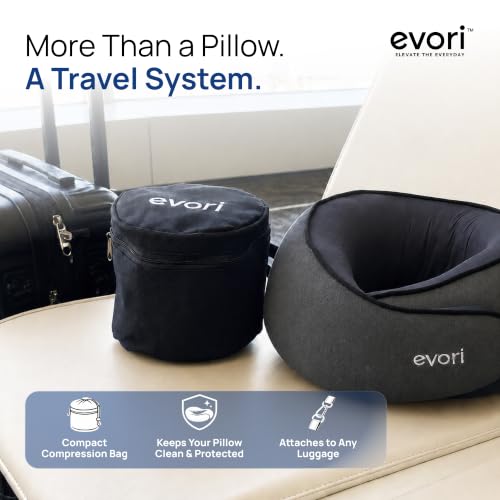 evori Memory Foam Travel Neck Pillow, 360° Support for Airplane & Car