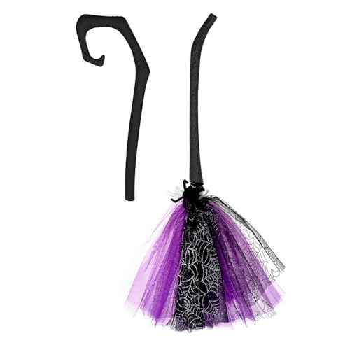 Ragyzity Halloween Witch Broom Plastic Broomstick Cosplay Broom Props, Halloween Layout Props Costume Haunted House Decoration, Witch Party Favors Party Supplies Costume Accessories (Purple)