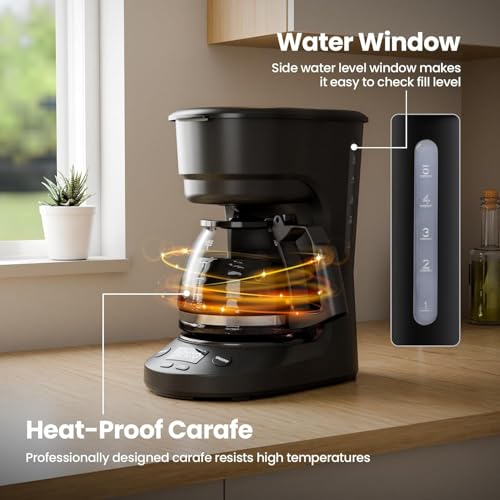 Kismile 5-Cup Drip Coffee Maker with LED Display & Timer - Black