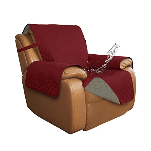 ISSUNTEX Waterproof Recliner Cover Oversized Christmas Red/Beige Reversible Furniture Protector