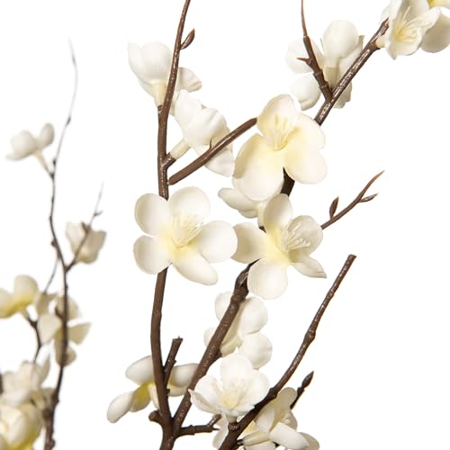 Artificial Cherry Blossom Branches - White, 4 Long Silk Flowers for Indoor Decor & Weddings