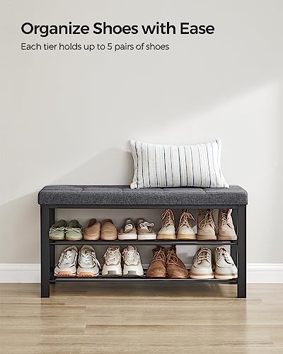 Shoe Storage Bench with Cushion, 39.4W Dark Gray & Ink Black - Entryway Organizer