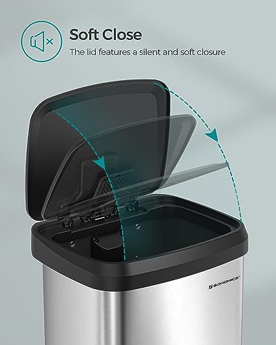 SONGMICS 18-Gallon Stainless Steel Kitchen Trash Can with Stay-Open Lid, Step Pedal & Odor Filter - Silver & Black ULTB520E68