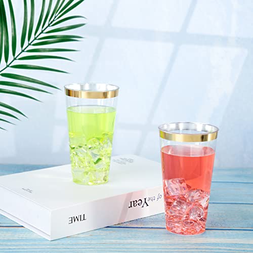 LIYH Gold Rim 16 oz Plastic Cups - Disposable Party & Wedding Beverage Cups (100 Pack)